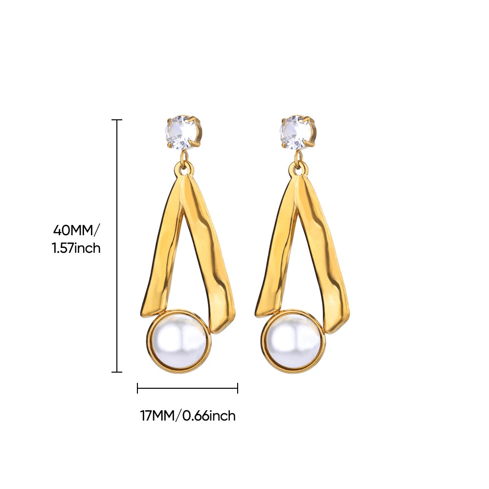Elegante Imitation Perle Tropfen Ohrringe für Frauen Gold Farbe Edelstahl Herz Geometrische Durchbohrte Ohrringe Trendy Party Schmuck