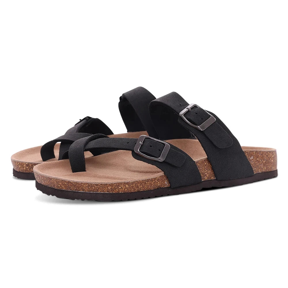 Comwarm Herren-Sandalen mit Korkfußbett, Fußbett, Fußgewölbeunterstützung, Sommer-Outdoor-Sandalen mit verstellbarer Schnalle, Freizeit-Herren-Leder-Sandalen