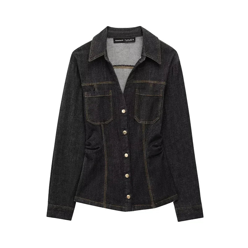 HXAO Neue Jeans-Hosen-Sets, enges Button-Up-Jeanshemd für Damen, 2-teiliges Set, Street-Style, ausgestellte Hose, zweiteiliges Set für Damen