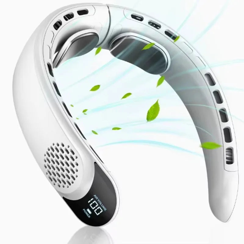 Tragbarer Digitaler Nackenventilator 360 °   Kühlender, blattloser, tragbarer Ventilator mit 4000 mAh, USB-wiederaufladbar, Kühlventilator