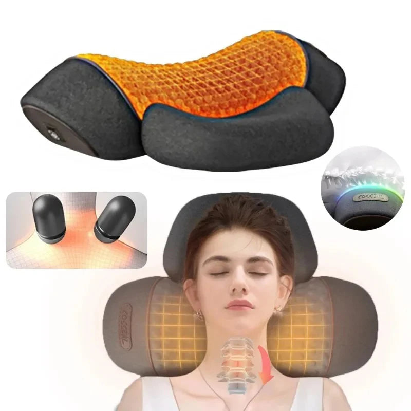 Elektrisches Nackenmassagegerät, Nackenkissen, heiße Kompresse, Nackenstretch, Heizung, Vibration, Nacken- und Schultermassagekissen, Rückentraktion