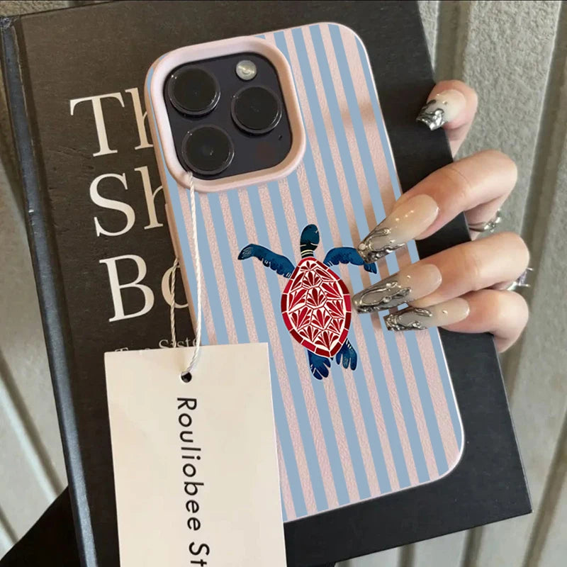 Minimalistische Blau Gestreifte Schildkröten-Handyhülle für iPhone 17 16 15 Pro 14 Plus 13 12 11 Pro Max X XR XS MAX 17 Air 16E Schutzhüllen
