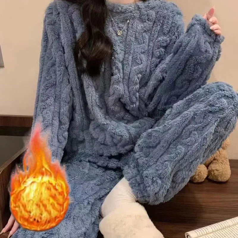 Warmes Pyjama-Set aus weichem Korallensamt-Jacquard für Damen, gemütliche Loungewear-Oberbekleidung für Winter, Weihnachten, Valentinstag, Geschenk ﻿