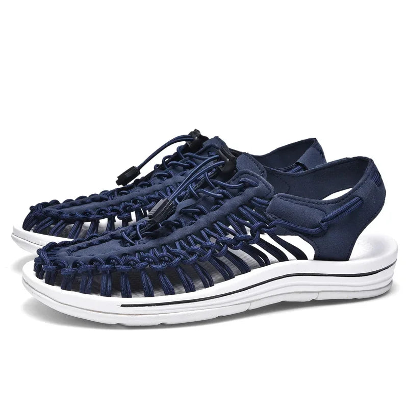 Sommer Herren Sandalen Mode handgemachte Webdesign Strand Sandalen atmungsaktive lässige flache Sandalen Outdoor Paare Sandalen Größe 48
