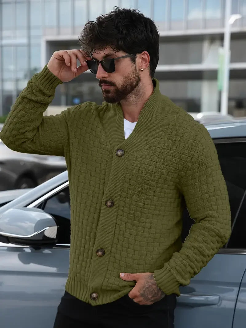 Herren-Strickjacke für Herbst und Winter, warm gestrickt, vorne offen, langärmelig, V-Ausschnitt, Pullover in einfarbiger Farbe für Herren