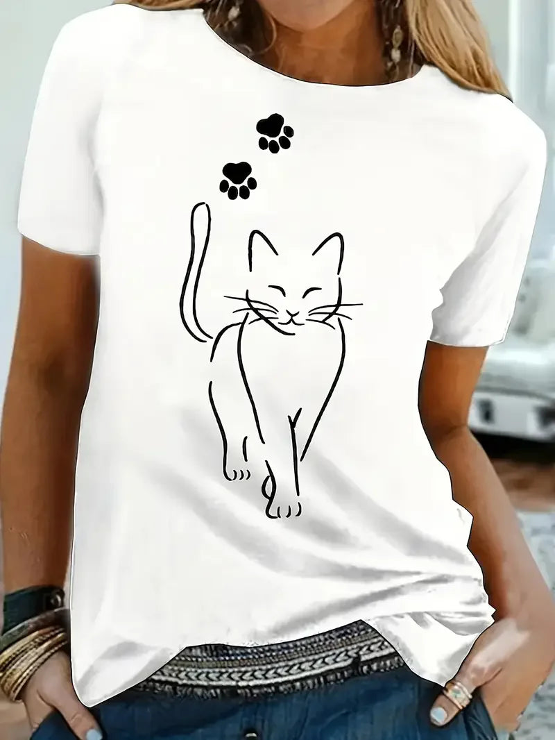 Skurrile Katze Druck T Shirt Katze Frauen Kawaii T-shirt Mädchen Casual Kurzarm O Neck Top Sommer Weibliche Tier Kleidung T-shirt