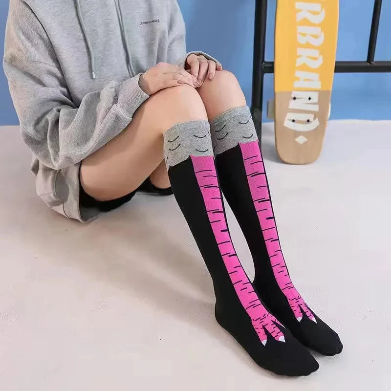 Lustige Huhn Pfote Strumpf Über-knie Druck Dünne Bein Lange Strümpfe Frauen Frühling Herbst Winter Mittleren High School Mädchen socken