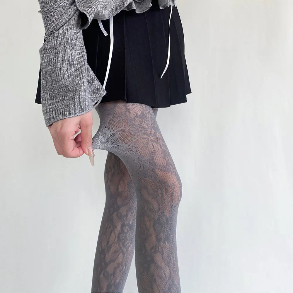Y2k Blumenmuster Ausgeschnittene Sexy Strumpfhose Trendige JK-Strumpfhose Hochelastische Hipster-Leggings Harajuku Gothic Strümpfe