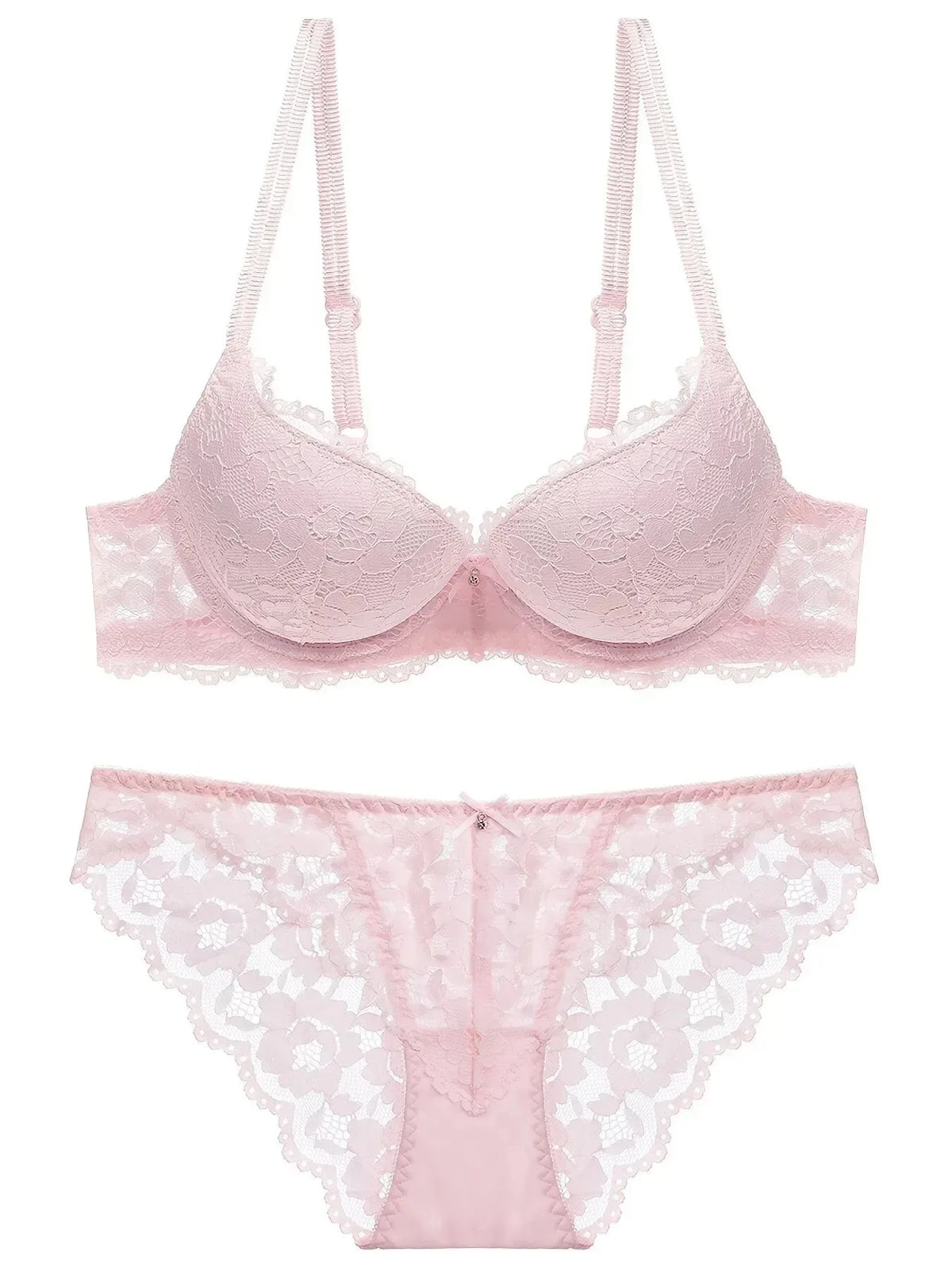1 Set elegantes Dessous-Set aus Spitzenstickerei und atmungsaktivem Stoff: Push-up-BH, durchsichtiges Höschen mit tiefer Taille – ultimativer Valentinstag