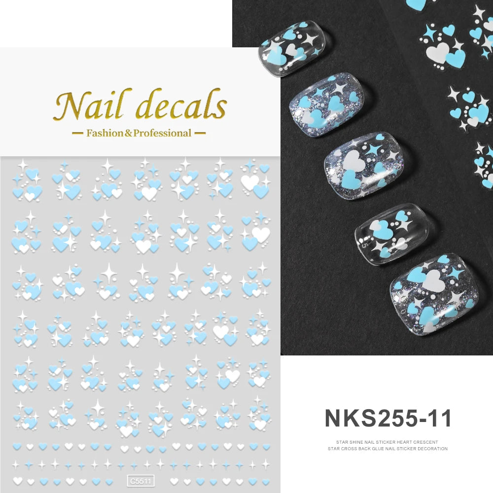 1 Stück rot kombiniertes Sternenlicht Nail Art Aufkleber Macaron Sternennacht Liebe rosa blau selbstklebende Nagelaufkleber Valentinstag Nail Art