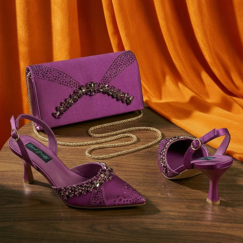 2026 Italienisch Inspirierte Kaffeefarbene Spitze High Heels mit Passender Handtasche SET KOMFORT INKLUSIVE Elegante Hochzeits- und Partyschuhe für Damen