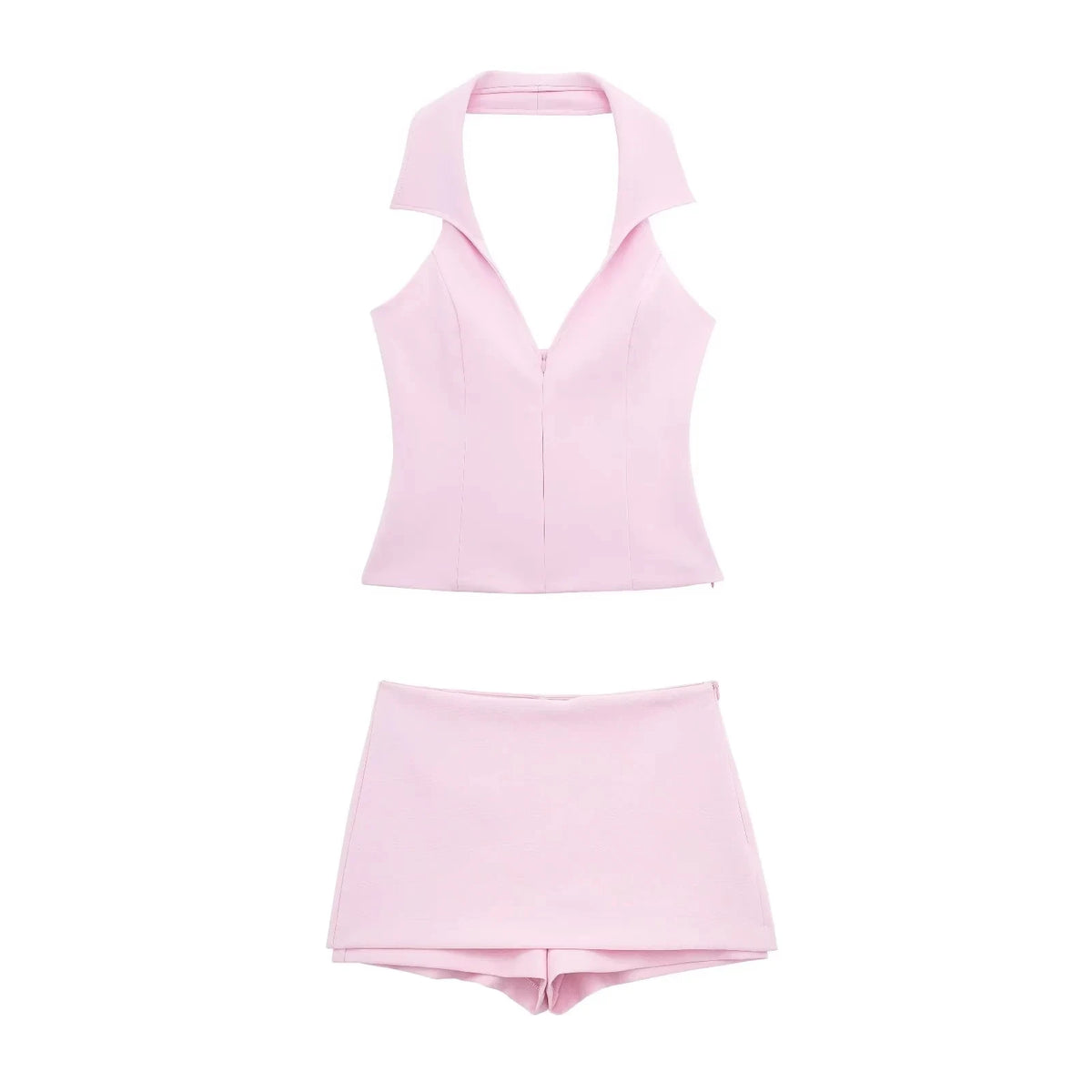 HH Damen-Set, lässige Röcke, Shorts, schickes Neckholder-Hemd, rückenfreies Top und Shorts, süßes rosa Sommer-Sexy-Shorts-Sets