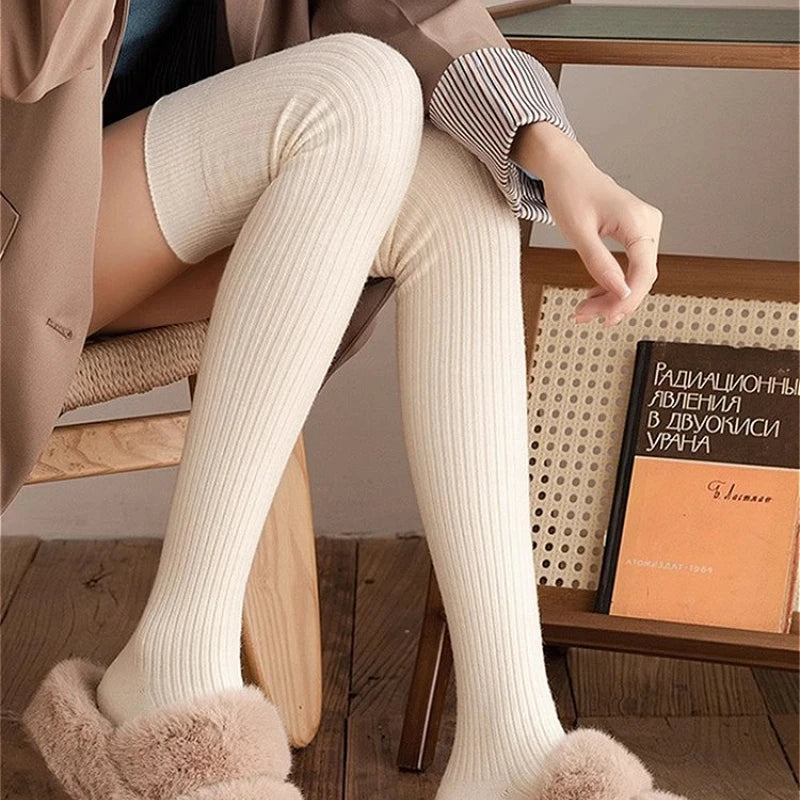 Neue Winter Einfarbig Oberschenkel Hohe Strümpfe Frauen Trendy Casual Über Das Knie Weibliche Lange Socke Thermische Warme Baumwolle Rohr Leggings