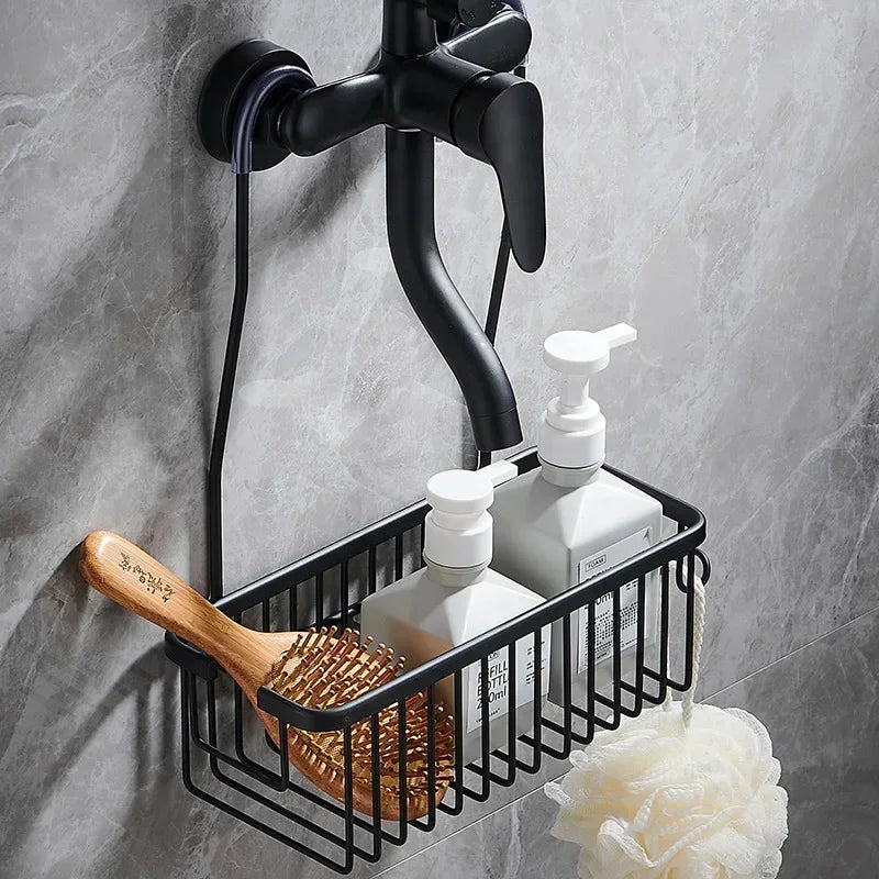 Badezimmerregal aus Aluminium ohne Bohren, Duschregal, Shampoo-Halter, Korb, Aufbewahrungsorganisator, Badezimmerzubehör