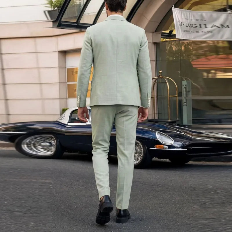 KIDWHXR Herren 2-teiliges Hochzeits-Set Koreanischer Einfarbiger Einreihiger Blazer mit Taschen Gerade Geschnittene Hose Schlanker Casual Anzug Outfit