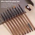 9-teiliges Nagelbürsten-Set, Detail- und Arbeitsstifte, stilvolle braune Griffe, Gel-Nagelkunst, feine Linienmalerei, professionelles Werkzeugset für den Heimgebrauch