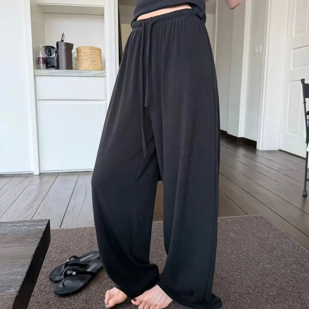 Damen Casual Weite Hose Einfarbig Modisch Elastischer Bund Kordelzug Jogginghose Amerikanische Sweatpants Street Koreanische Hose