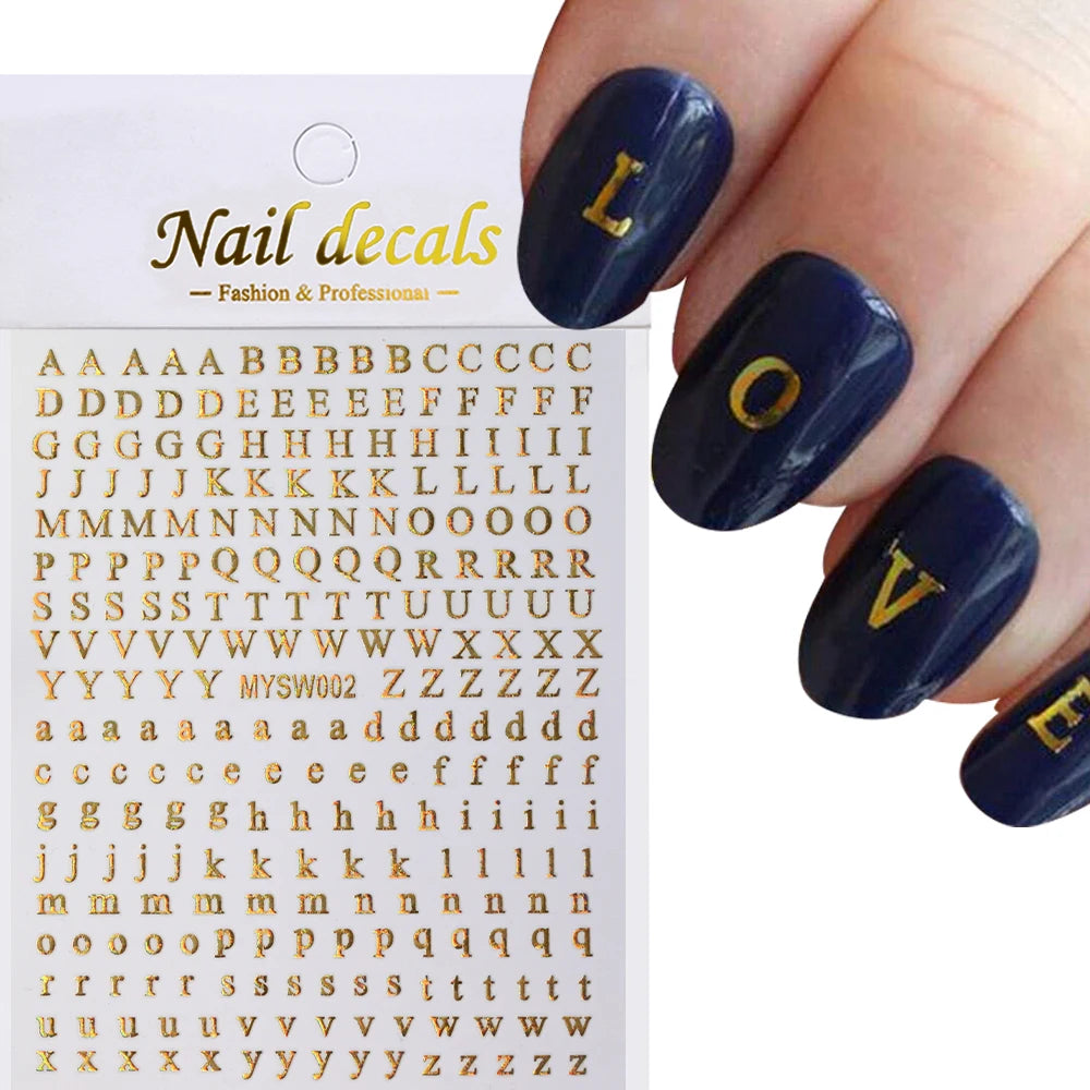 1 Stück 3D Englischer Buchstabe Nail Art Aufkleber Kleine 26 Alphabet Klebeaufkleber 10*8 cm 0-9 Nummer DIY Sliders Maniküre Dekorationen