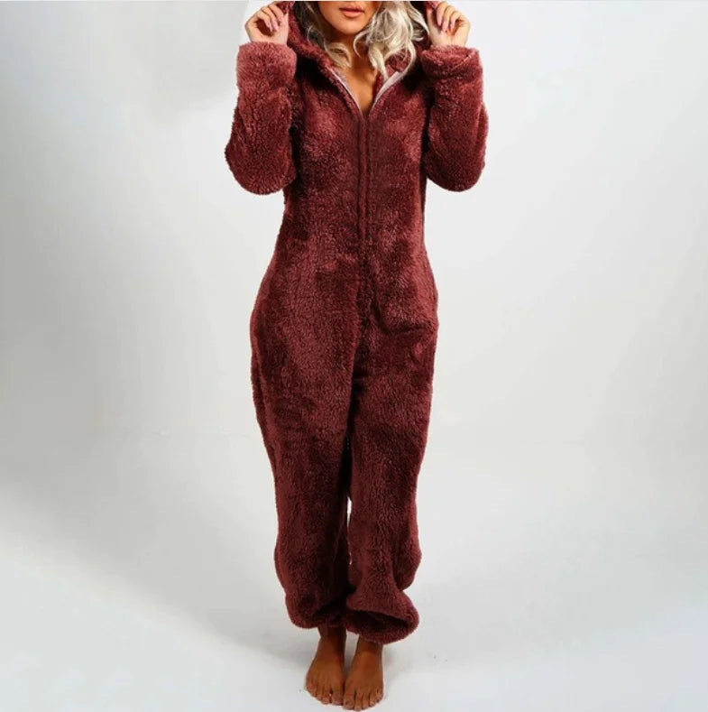 Einteiliger Overall mit Kapuze in Übergröße für Damen, eleganter Overall, volle Länge, verdickt, Herbst, Winter, neu, 2025