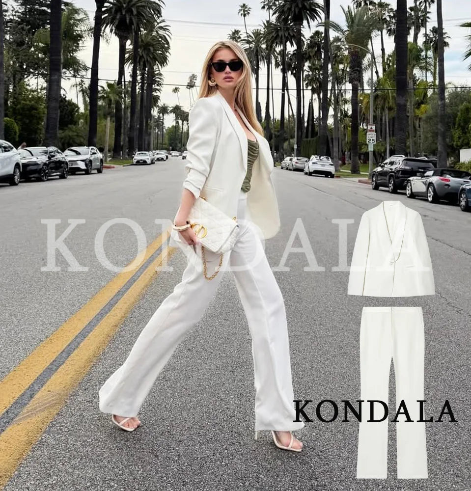 KONDALA Damen High-Street Blazer-Set: Eleganter Pendler-Look mit einzigartigem Schalkragen-Blazer und langer Hose – Sommer 2026 Büro-Damen-Hosenanzug