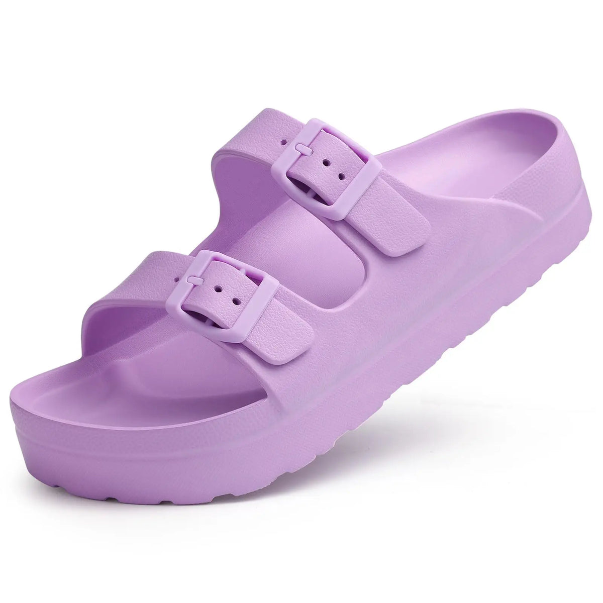 Comwarm Damen-Plateausandalen mit Fußgewölbeunterstützung, Sommer-Strand-Slipper, dicke Sohlen, flache Slip-On-Sandalen mit verstellbarer Schnalle