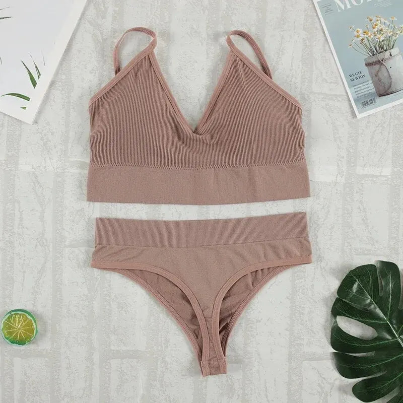2 Stück BH Set Unterwäsche Set Frauen Höschen sexy G-String nahtlose Bra lette weibliche Dessous Soft Tank Crop Top