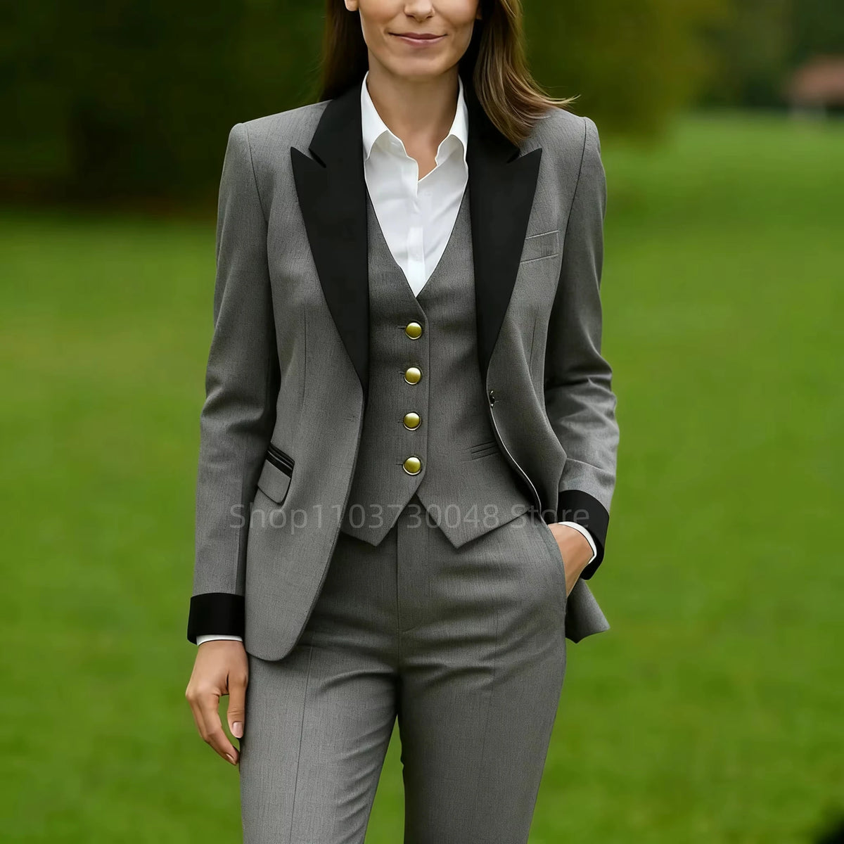 Eleganter 3-teiliger Damenanzug: Formeller Hosenanzug mit Blazer, Weste und Hose – Slim-Fit Business- und Festanzug für Damen