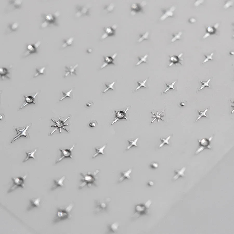 1 Stück 5D Laser Silber eingelegter Diamant Stern Nail Art Aufkleber Vierzackige Sterne Klebstoff Relief Slider Y2K Sternenlicht Maniküre Aufkleber
