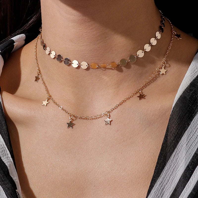 Neue Gold Farbe Pailletten Münzen Anhänger Halskette für Frauen Böhmischen Choker Halsketten Damen Hals Kurze Kette Collares Schmuck Geschenke