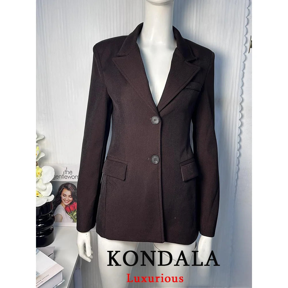 KONDALA Chic Casual Solide Frauen Anzug Taschen Taste Blazer Gerade Lose Hosen Zipper Rock Neue Mode 2025, Herbst Winter Sets