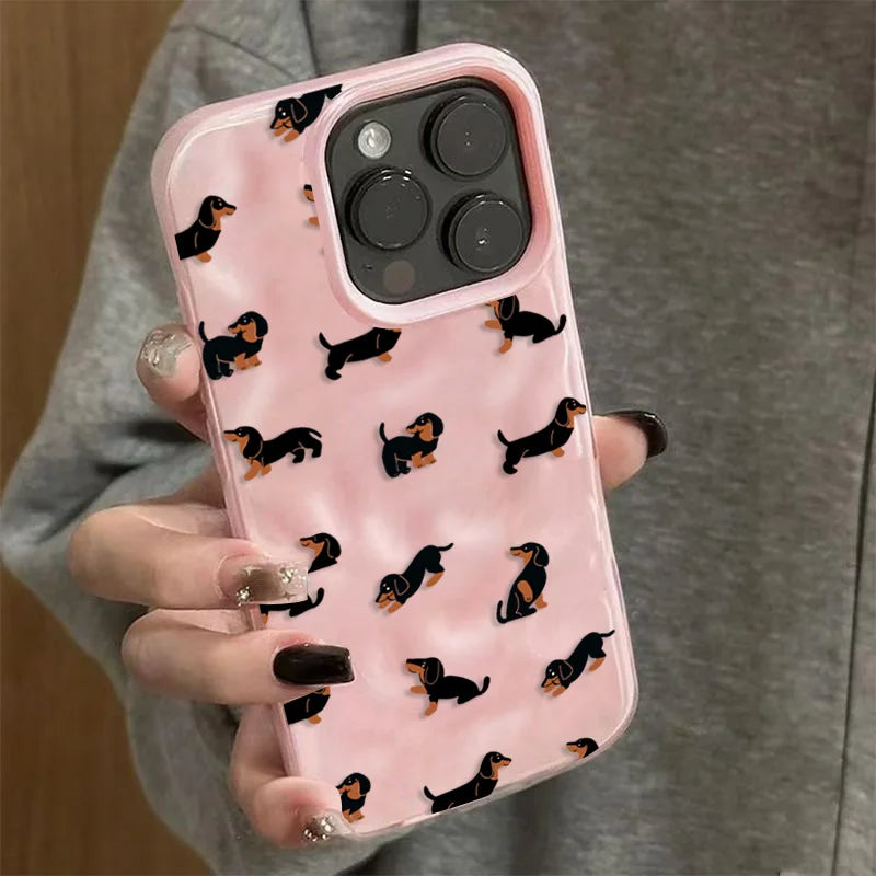 Weiche Silikon-Handyhülle mit Dackel-Muster für iPhone 17 Air 16 15 13 14 12 11 Pro Max Plus 16E 17 Pro Falten-Textur-Abdeckung