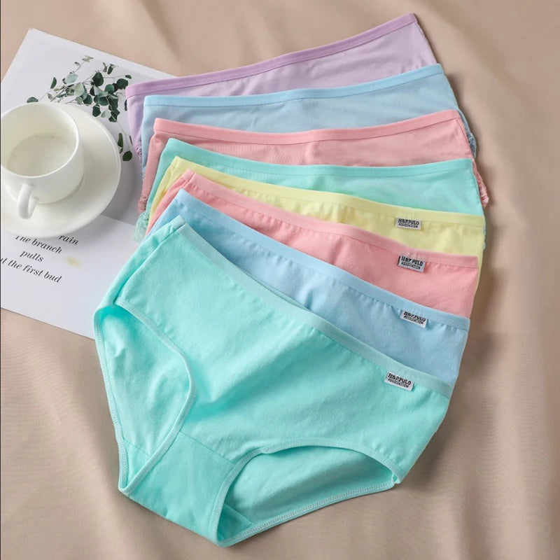 Damenhöschen aus reiner Baumwolle, weich, atmungsaktiv, bequem, Unterwäsche, Bonbonfarben, Unterhose, mittlere Taille, große Größe, M-XXL, Slips, Dessous