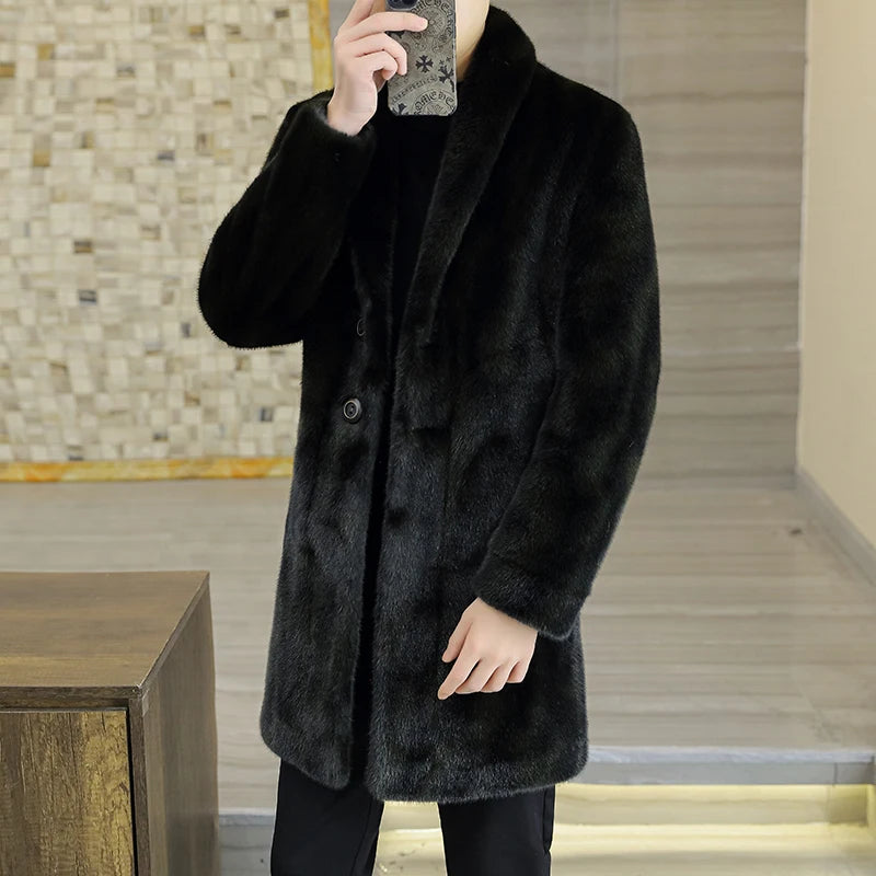 Hohe Qualität Mode Hübsche doppelseitige Tragen Pelz Ein Dicken Winter Anzug Kragen Trenchcoat Gold Nerz Pelz männer top Taste