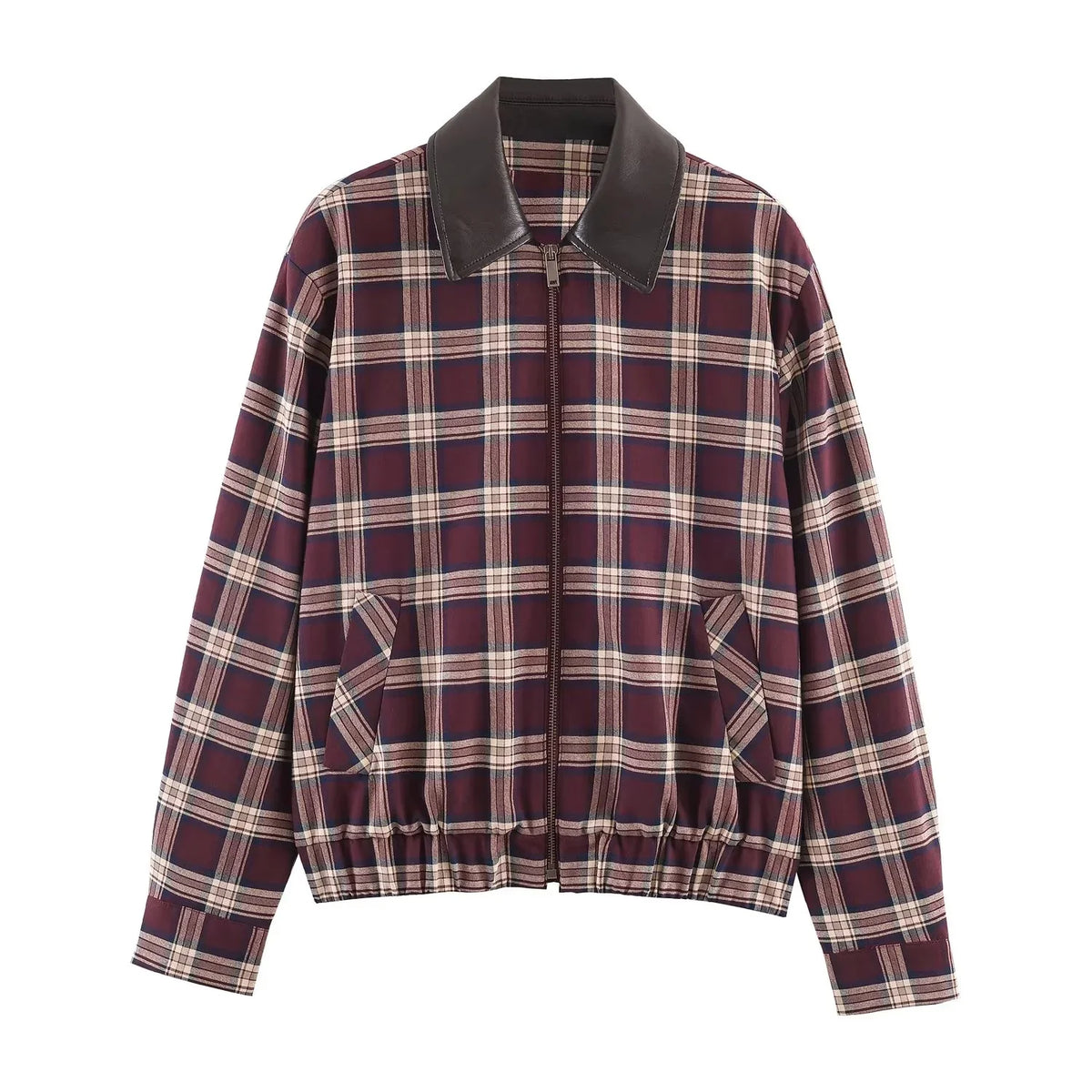 KONDALA High Street Plaid Shorts Set Zipper Revers Bomber Jacke Mini Plissee Shorts Mode 2026 Frühling Herbst Elegante Dame Set