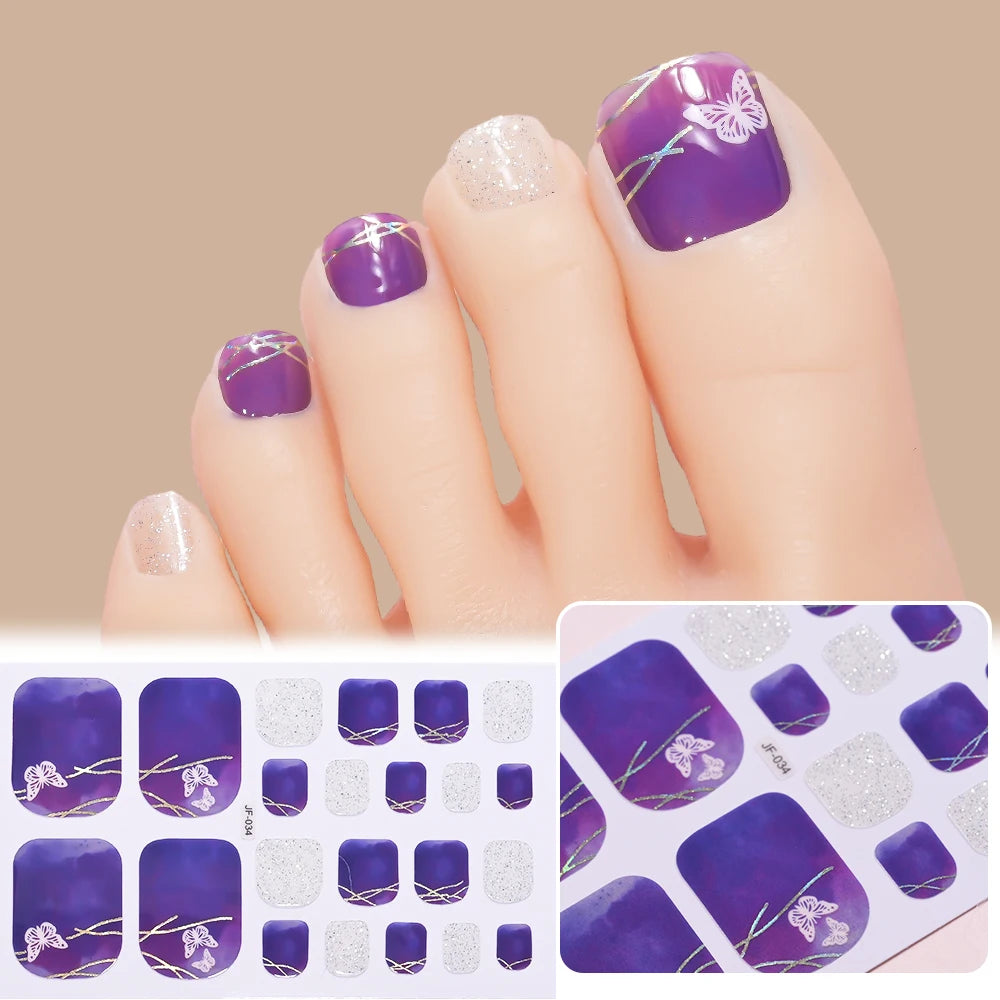 22 Tipps goldene Glitzer-Nagelaufkleber für Füße, 5 Farben, 11 Größen, vollständige Abdeckung, Fußkunst-Aufkleber, einfach zu erreichen, Zehen-Maniküre-Dekoration