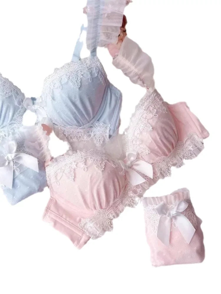 YUQI Sexy japanisches süßes BH-Set, G-Cup, große Körbchen, Damen-Bügel, schwere Spitze, dünne Körbchen, Komfort, reine und sinnliche Dessous, Push-up