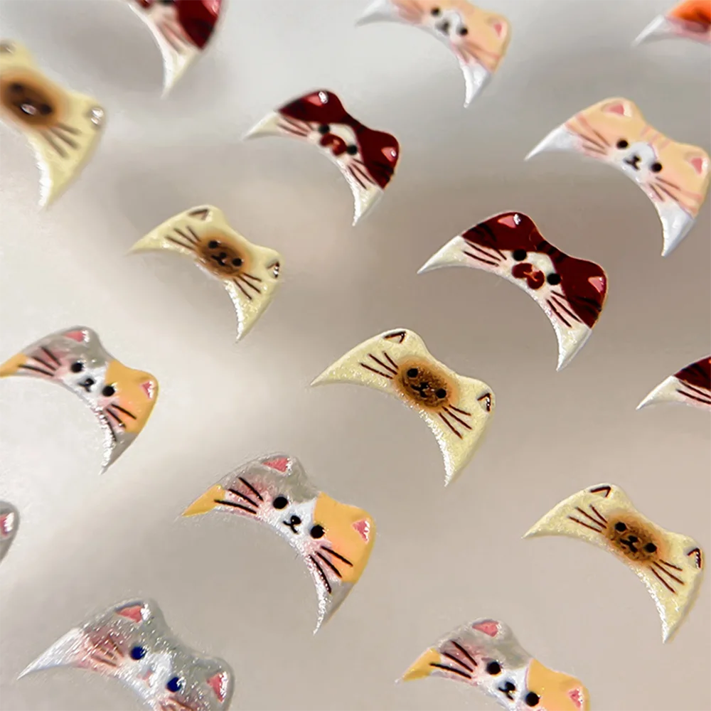 5D Niedliche Cartoon-Katzen-Nagelkunst-Sticker Orange Schwarz Süßes Katzengesicht- und Ohren-Design Kätzchen-Nagelaufkleber Kawaii Katzen-Nagelkunst für Maniküre