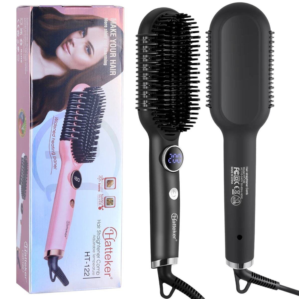 Hatteker Multi-Setting Haar-Styling-Kamm, einstellbare Temperatur, voluminöse Glättung/Curling-Bürste, Haarglätter-Kamm