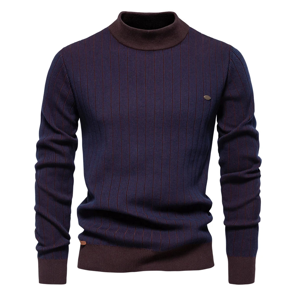 Aiopeson neues Design Herren Mock Neck Baumwolle Pullover Pullover Herbst Winter warm gestreiften Pullover für Männer