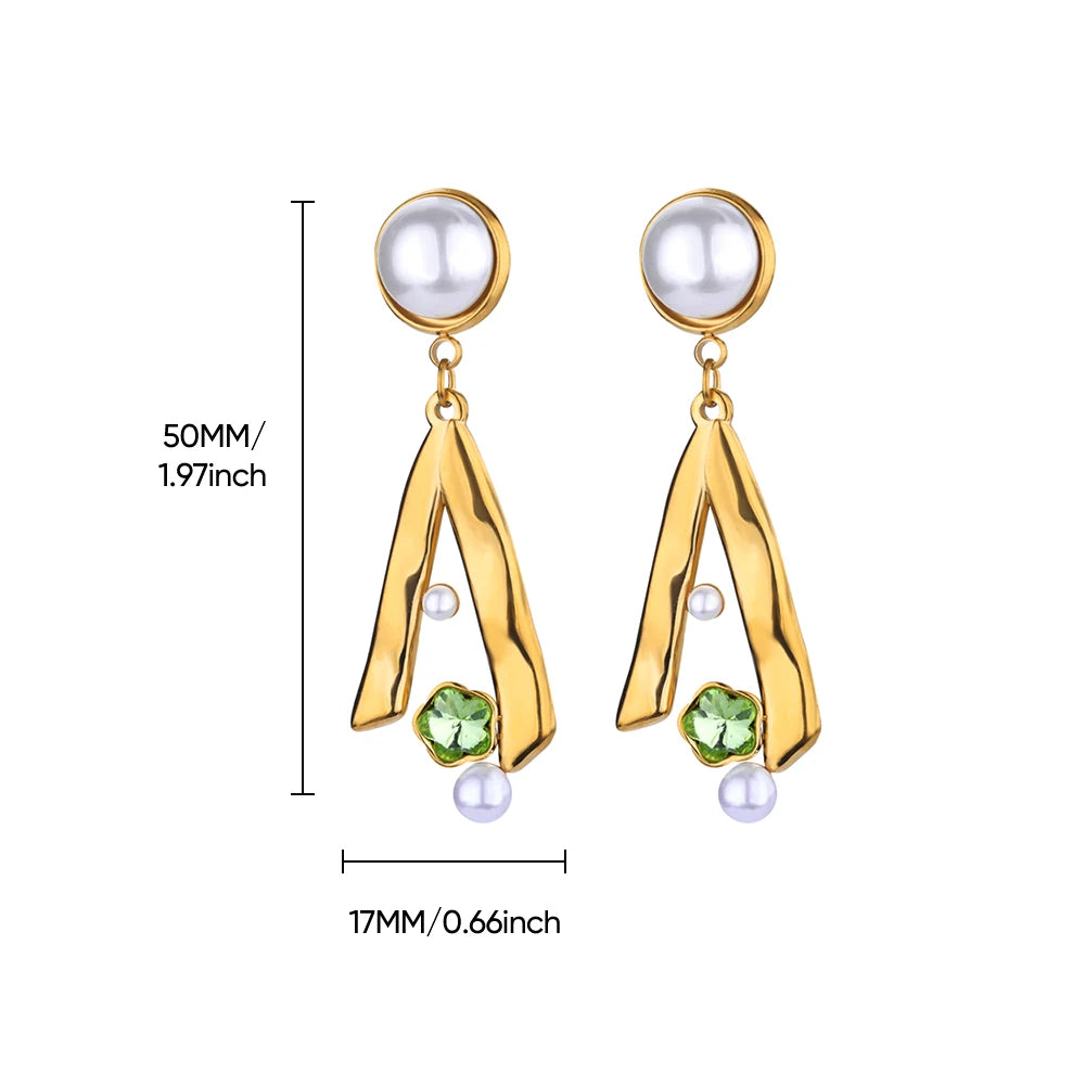 Elegante Imitation Perle Tropfen Ohrringe für Frauen Gold Farbe Edelstahl Herz Geometrische Durchbohrte Ohrringe Trendy Party Schmuck