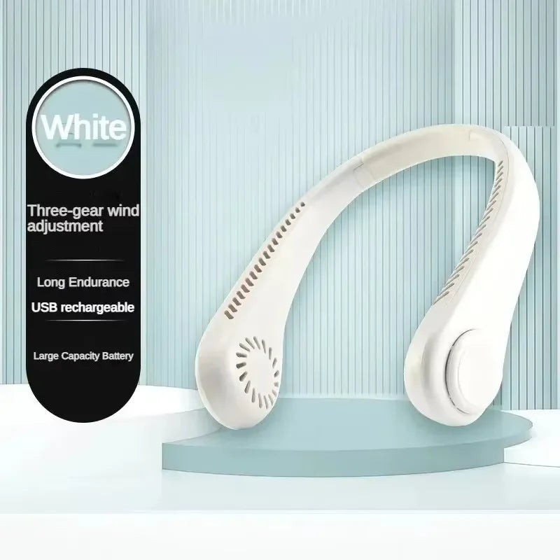 Freihändiger Nackenventilator, tragbarer, über USB wiederaufladbarer, blattloser Kühlventilator, leiser, tragbarer Ventilator für Sommerreisen, 3 Geschwindigkeiten, Mini, lange Akkulaufzeit
