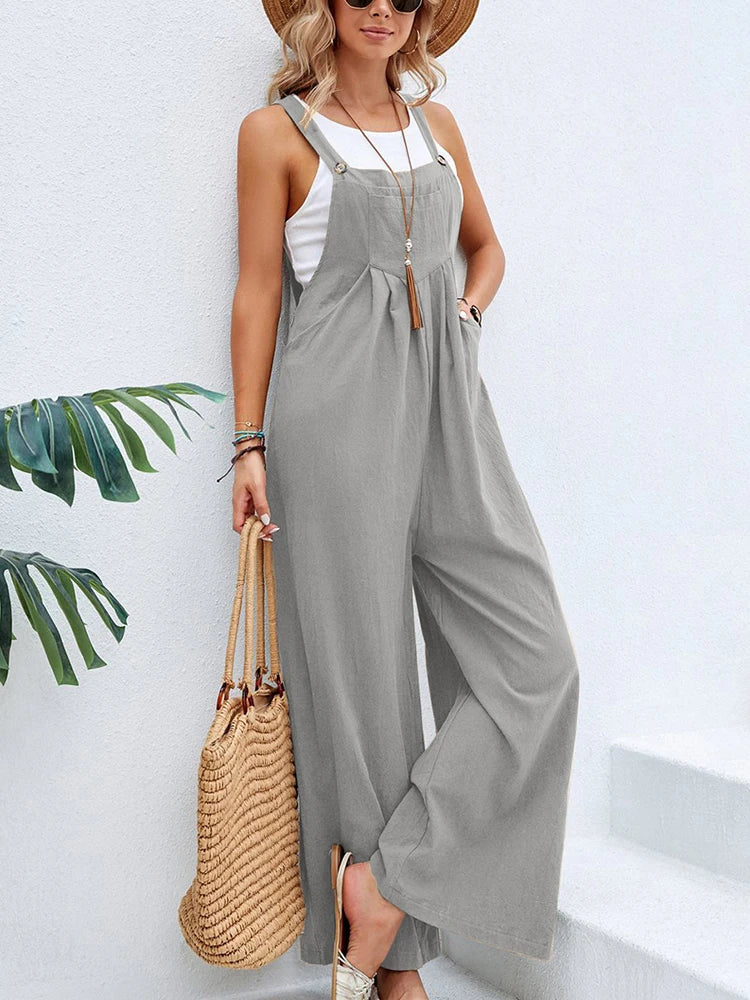 Damen Sommer Herbst Lässige Jumpsuits mit Trägern Elegante Hochgeschnittene Weite Hosen Harajuku Ärmellose Overalls Streetwear