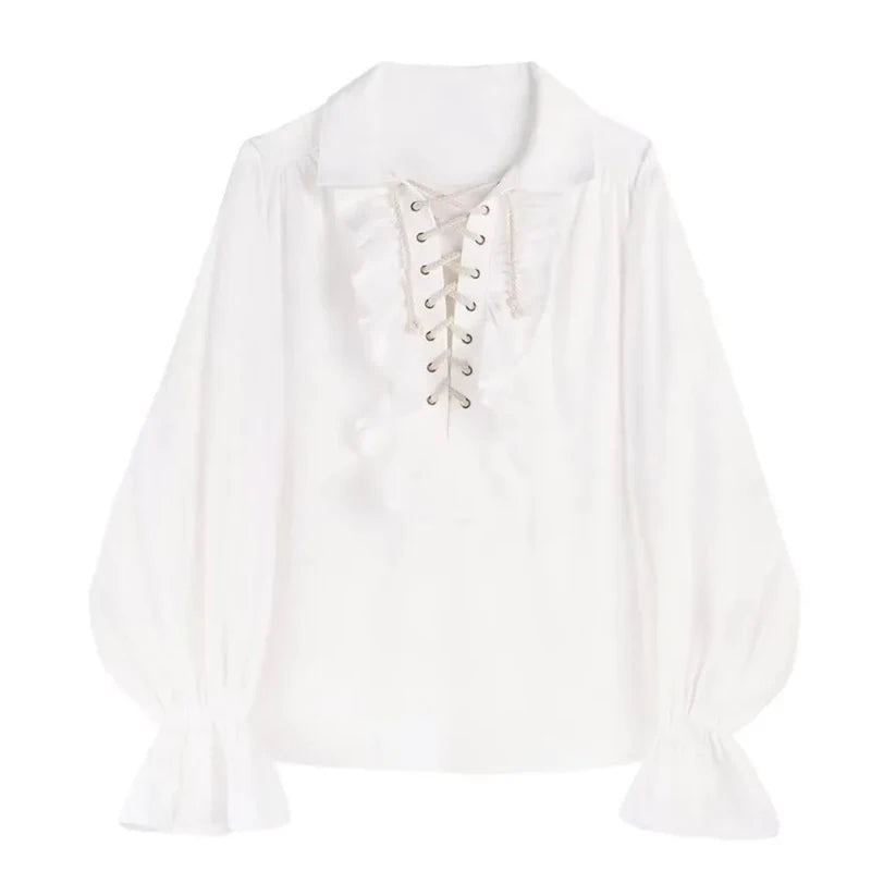 Zadily 2025, Sommer-Damen-Lolita-Rüschenbesatz, Stehkragen, Hemd, Schnürung, Laternenärmel, taillierte Taille, Vintage, elegante Party-Bluse