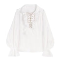 Zadily 2025, Sommer-Damen-Lolita-Rüschenbesatz, Stehkragen, Hemd, Schnürung, Laternenärmel, taillierte Taille, Vintage, elegante Party-Bluse