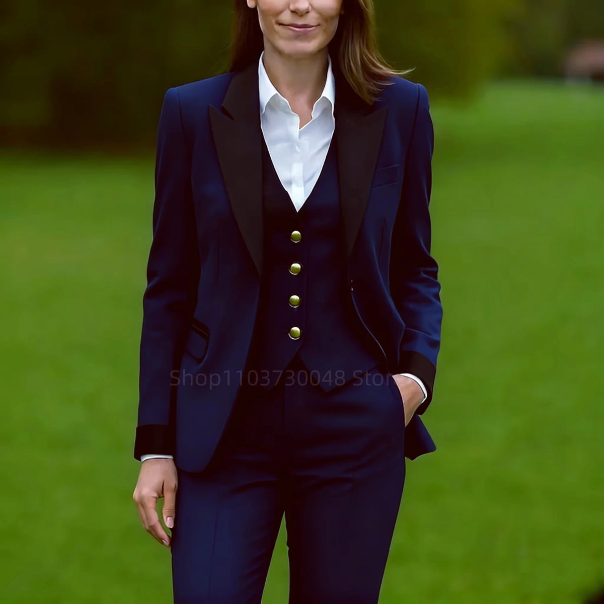 Eleganter 3-teiliger Damenanzug: Formeller Hosenanzug mit Blazer, Weste und Hose – Slim-Fit Business- und Festanzug für Damen
