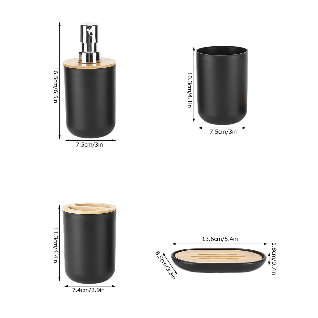 4 Teile/satz Badezimmer Zubehör Set Bambus Wasserdicht Spender Zahnbürste Halter Tablett Tumbler Tasse Seifenschale für Home Hotel