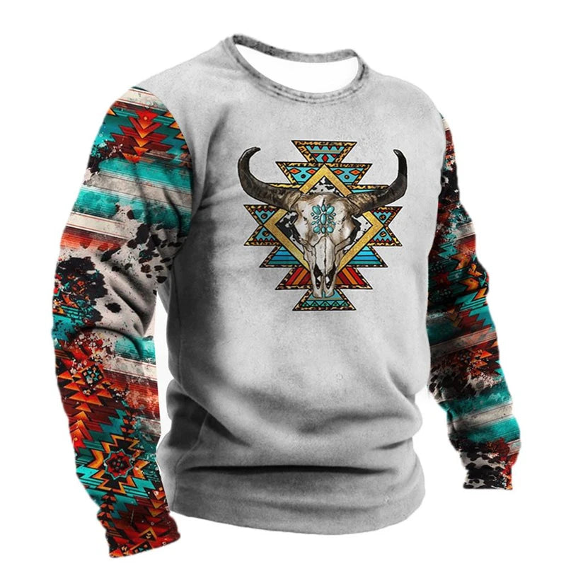 Vintage Ethnic Style Graphic Sweatshirts Spring Autumn Fashion Casual Long Sleeve 3D Printed Tops Loose Streetwear Mens Clothing