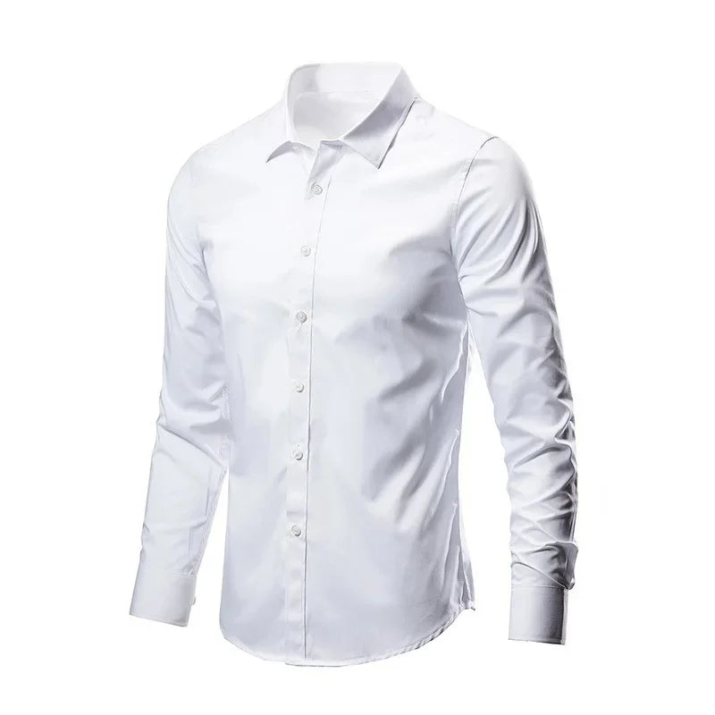 Herren-Langarm-Freizeithemd im koreanischen Stil, Business-formelles Slim-Fit-Hemd in weißer Farbe für Frühling und Herbst