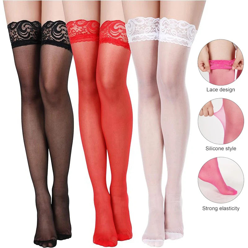 Silikon Anti-Rutsch sexy Strümpfe Frauen Sommer dünne Spitze dicke hohe Strümpfe über dem Knie lange feste Socken Nachtclub Hold-Ups