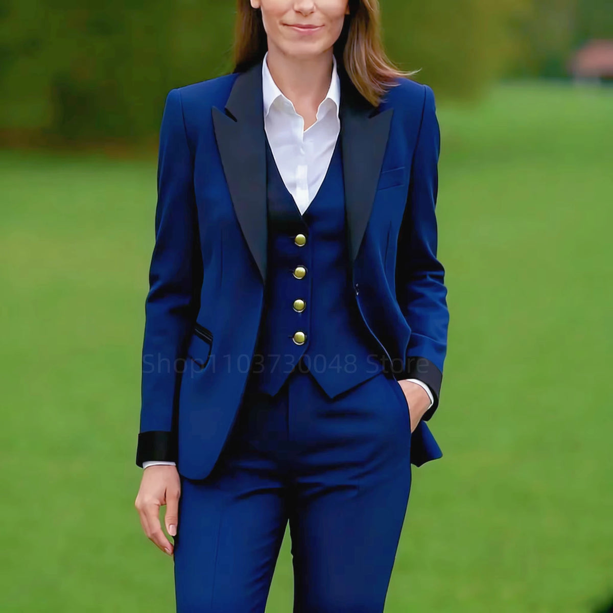 Eleganter 3-teiliger Damenanzug: Formeller Hosenanzug mit Blazer, Weste und Hose – Slim-Fit Business- und Festanzug für Damen